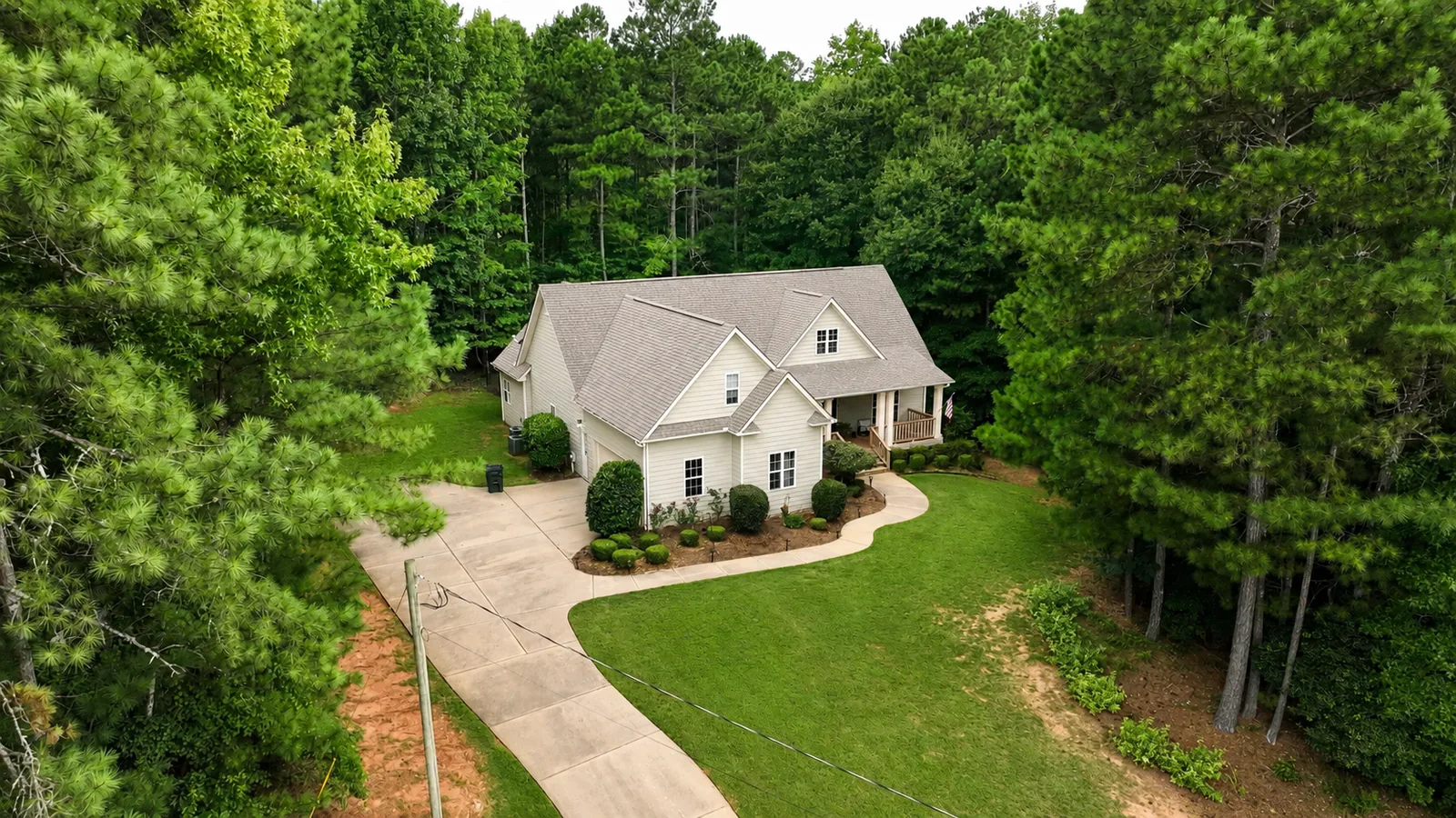 Aerial — House, Lawn & Driveway