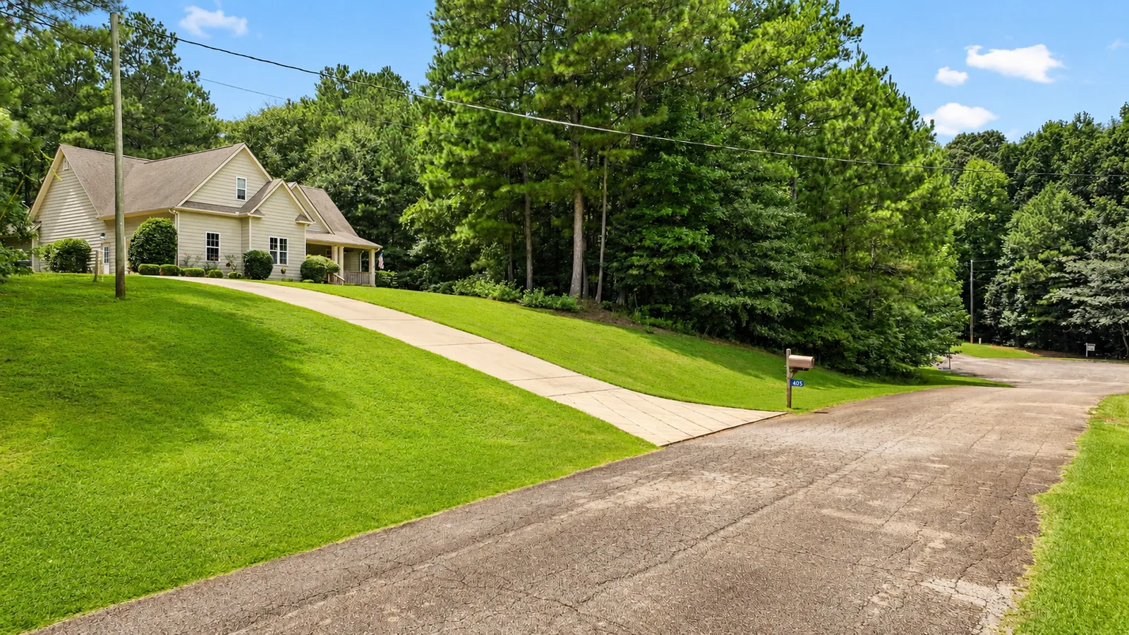 Long Driveway & Front Lawn