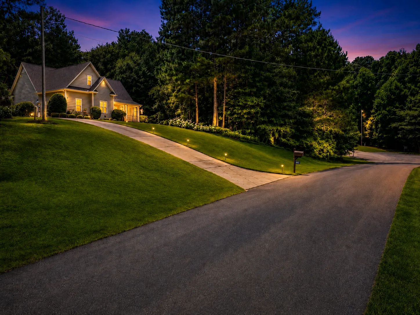 Twilight — Long Driveway Arrival