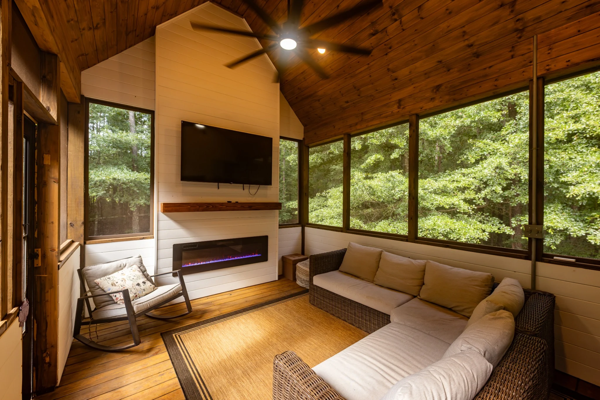 Screened porch with wooded views