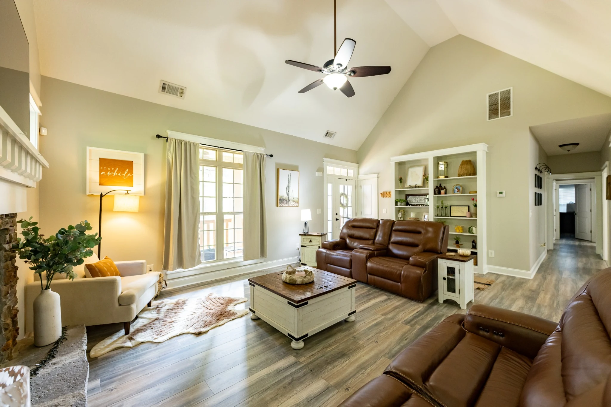 Great room with fireplace view